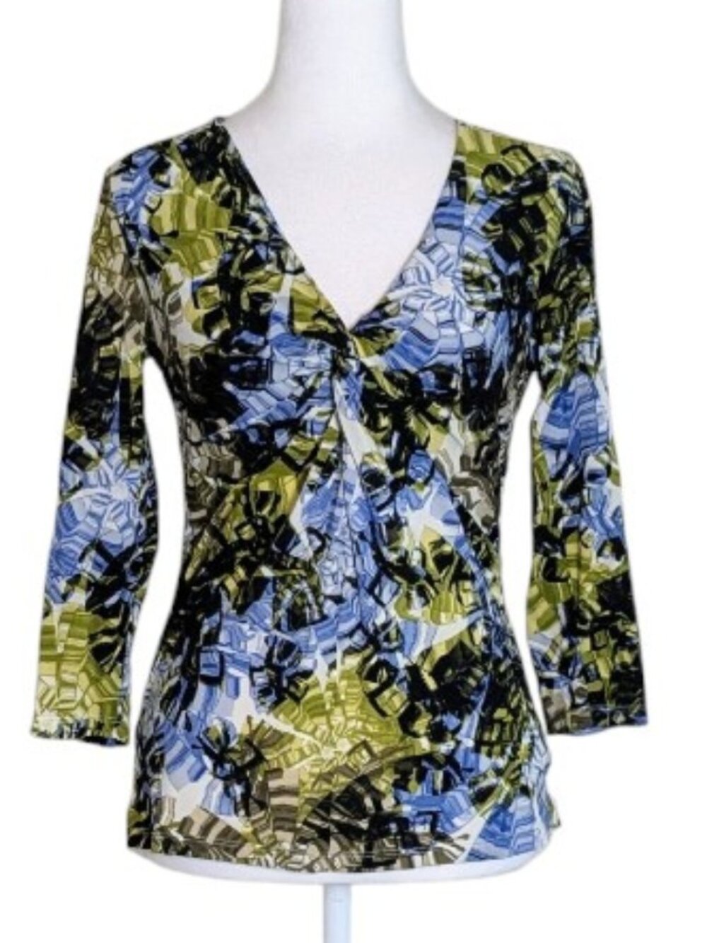 ELLEN TRACY Women's Silk Blend Top Blouse Size S Multi-Colored Print